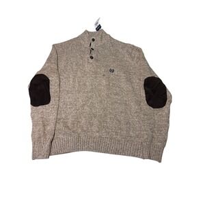 NWT Chaps Mens Kent Cog Twst Sweater XXL Beige Brown Elbow Patches Mock Neck